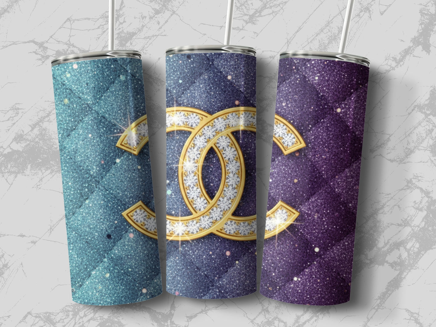 Glittery Double C Logo Tumbler with Straw Product