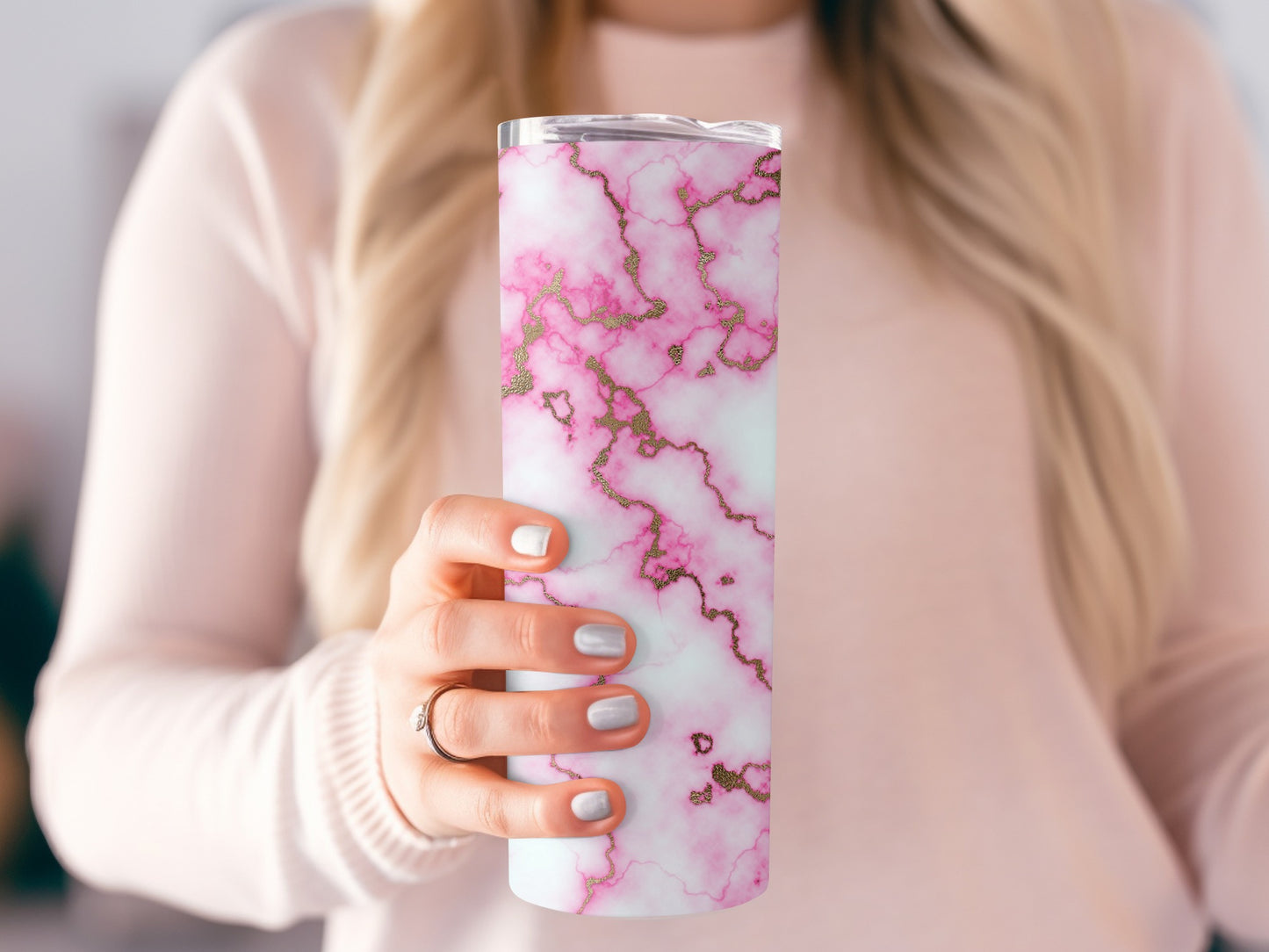 Elegant Pink And Gold Marble Pattern Unique Tumblers