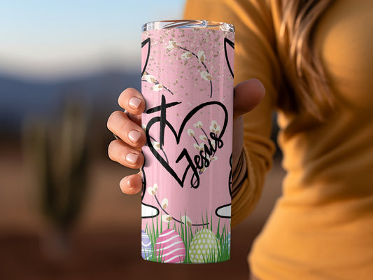 Pink Jesus Heart with Easter Eggs Stainless Steel Tumbler