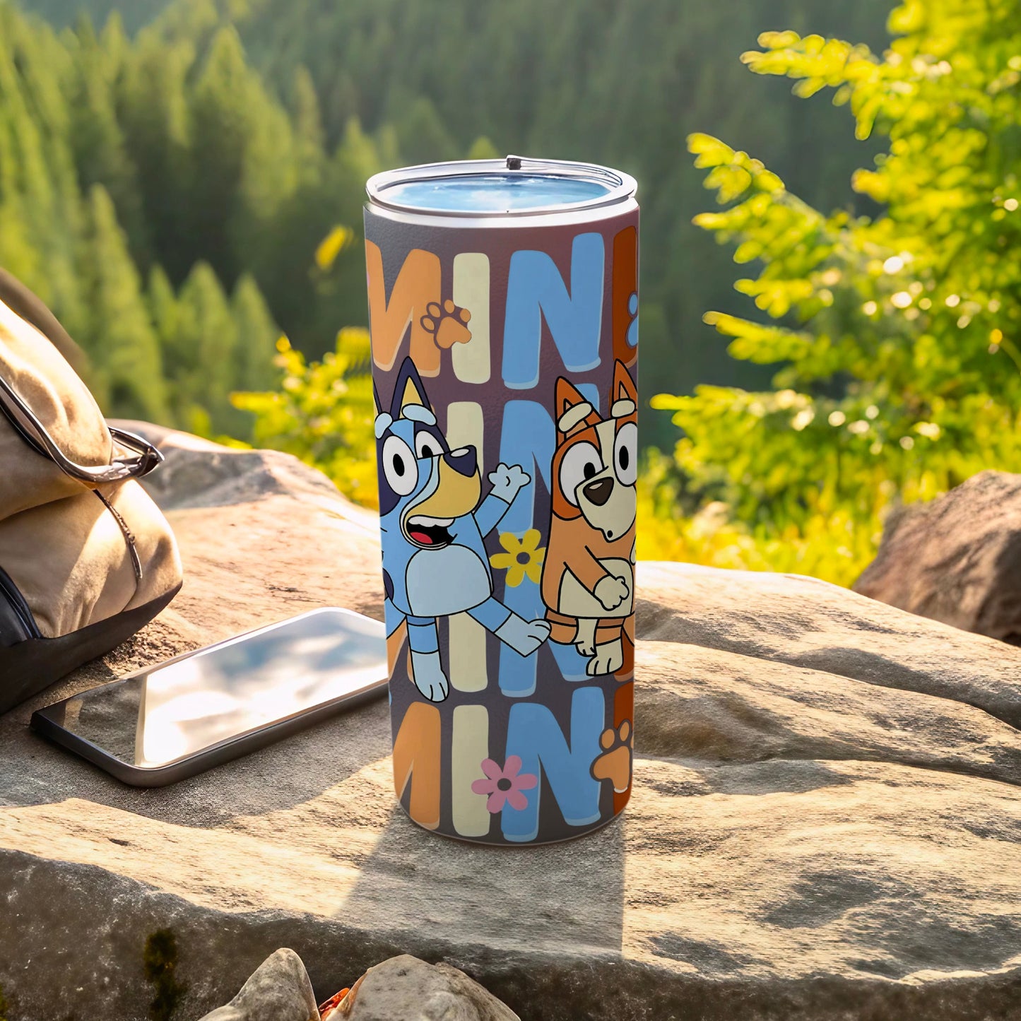 Blue Cartoon Characters Hiking Tumbler