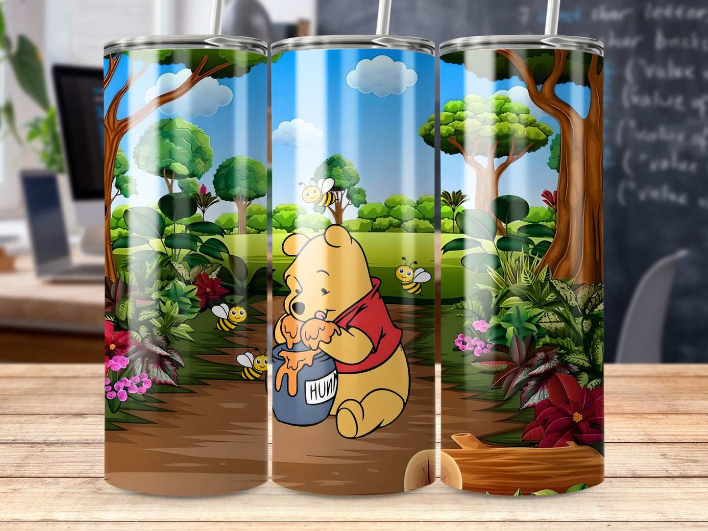 Adorable Pooh with Honey Forest Scene Tumbler