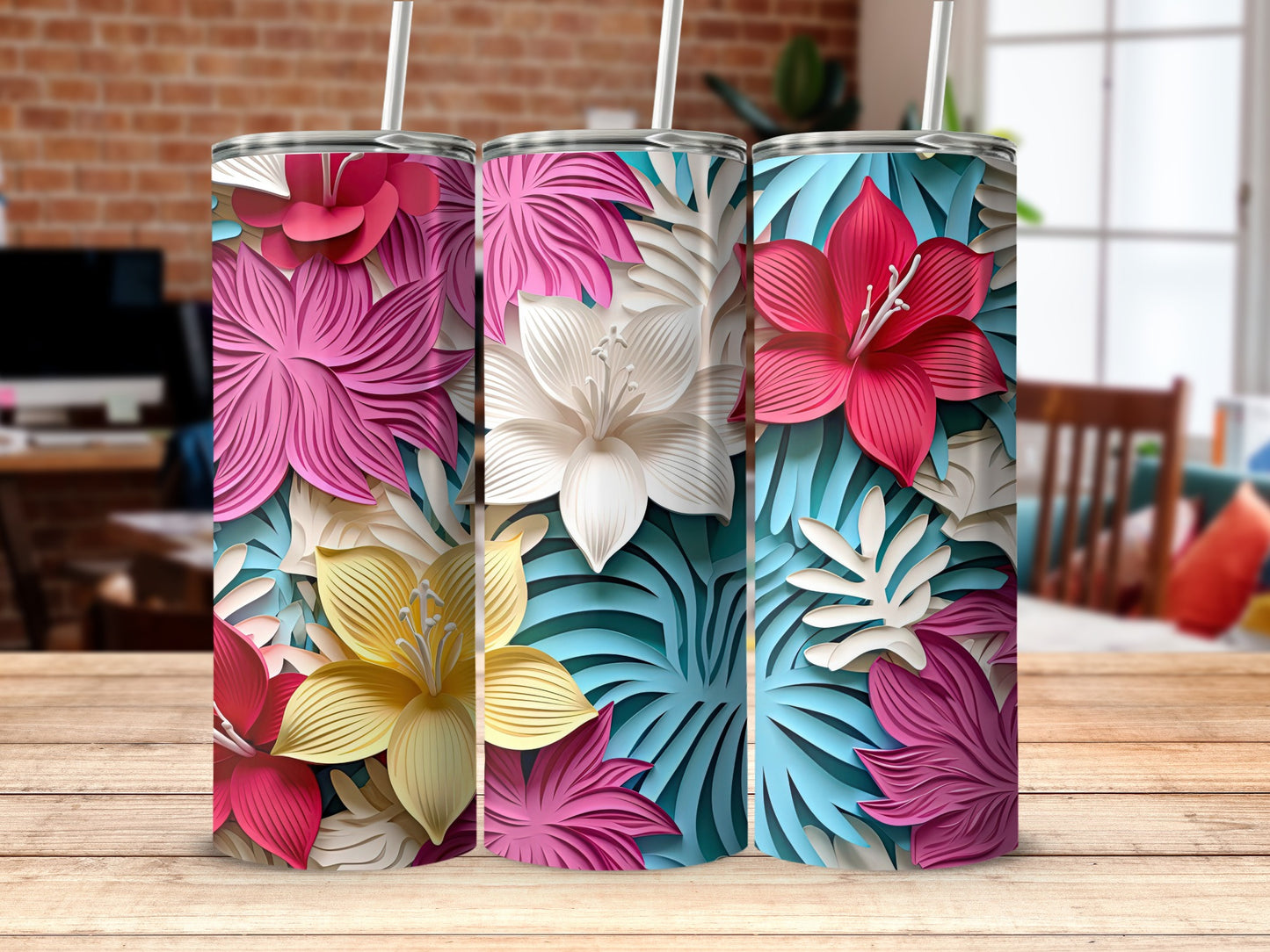 Tropical Floral Design Tall Tumbler for Refreshing Drinks