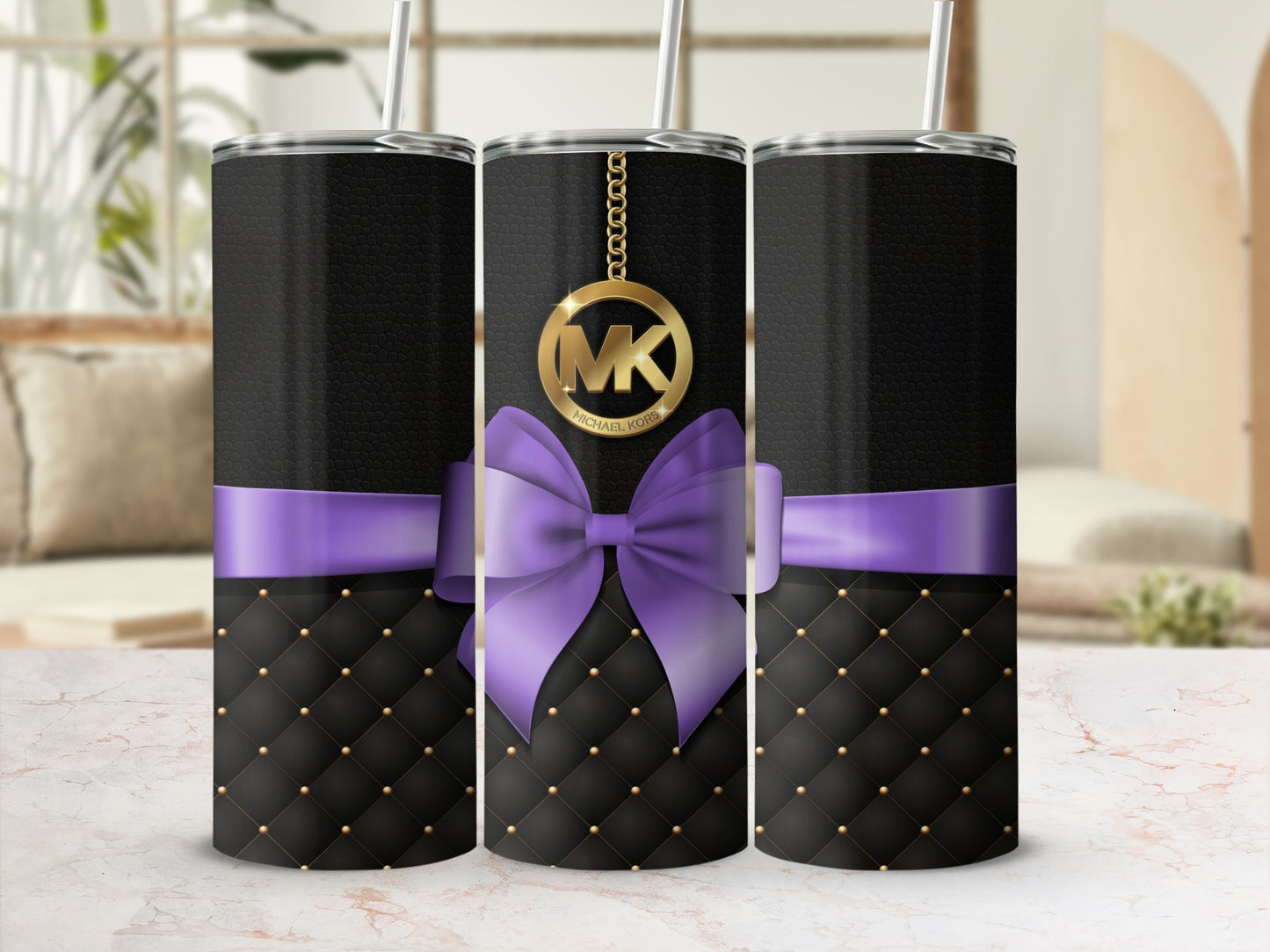 Purple Bow and Gold Detail Tumbler with MK Logo Design