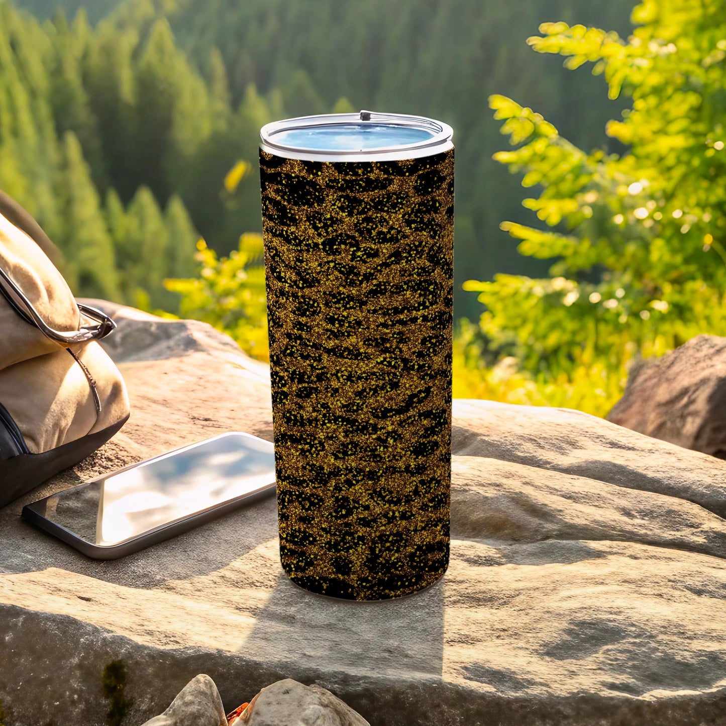 Sparkling Black and Gold Glitter Tumbler Flask Cup