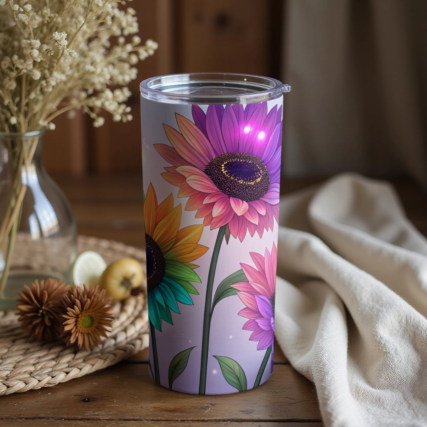 Colorful Sunflowers Travel Tumbler with Lid Flask