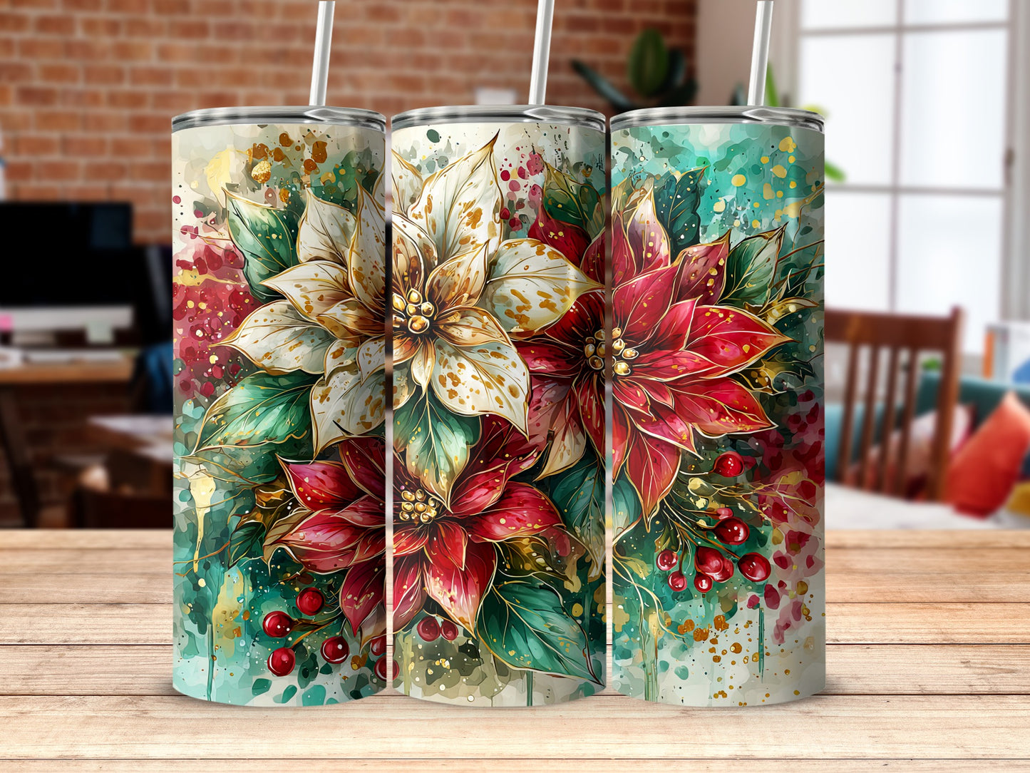 Festive Floral Tumbler for Holiday Season