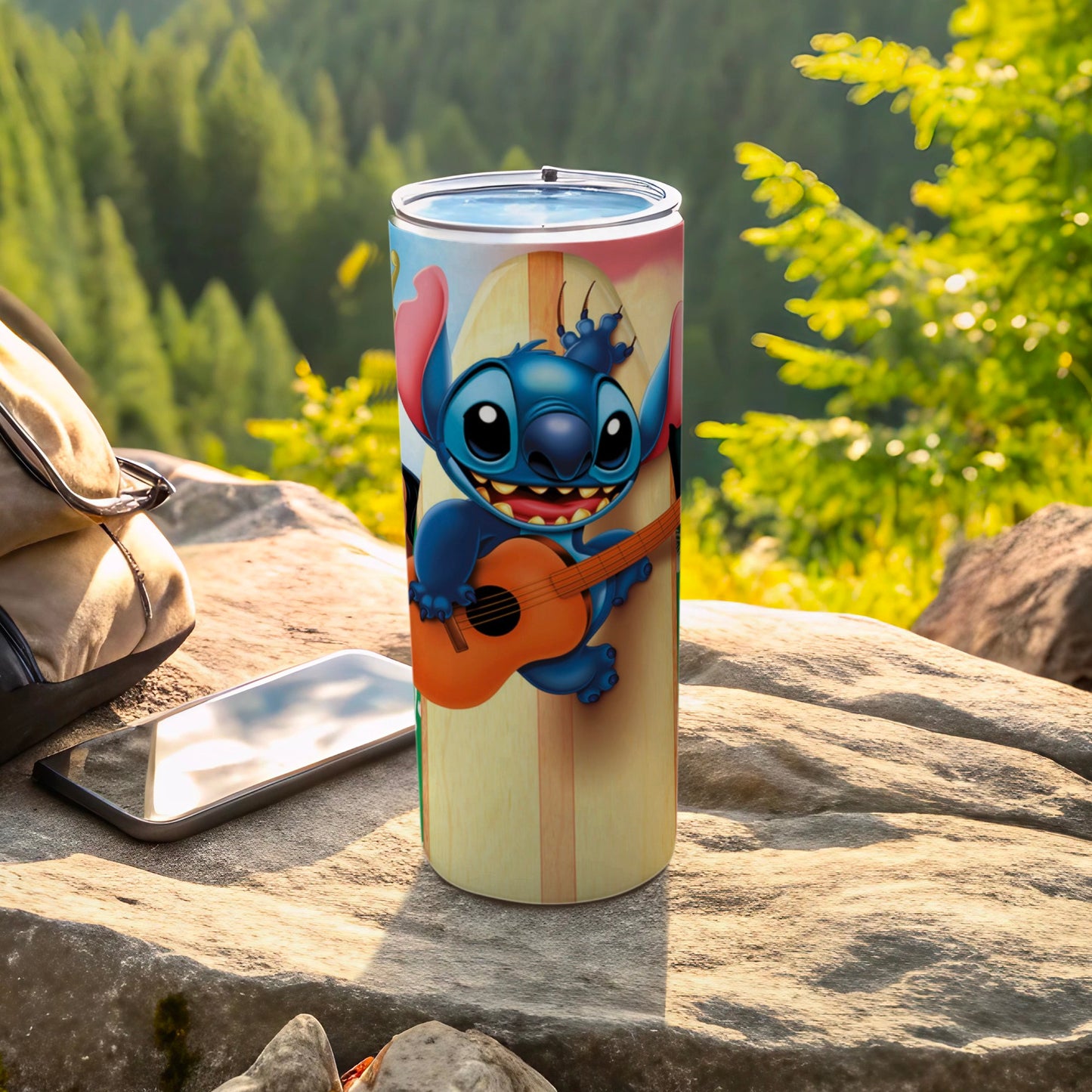 Cute Blue Character Playing Guitar Tumbler Cup