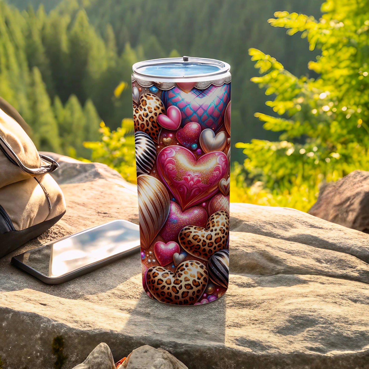 Fancy Leopard Glitter Striped Hearts Tumbler product type