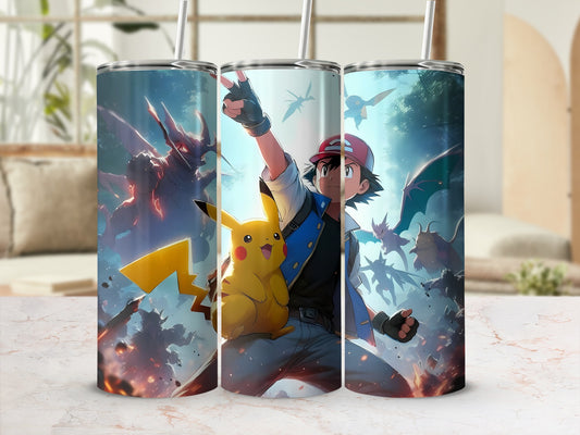 Anime Character and Pikachu Design Tumbler