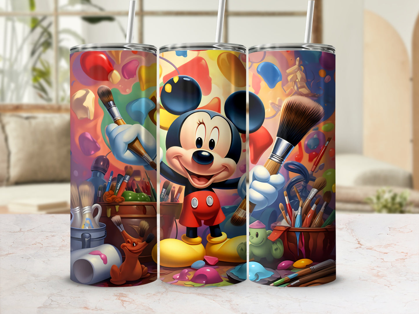 Vibrant Mickey Mouse and Art Supplies Tumbler