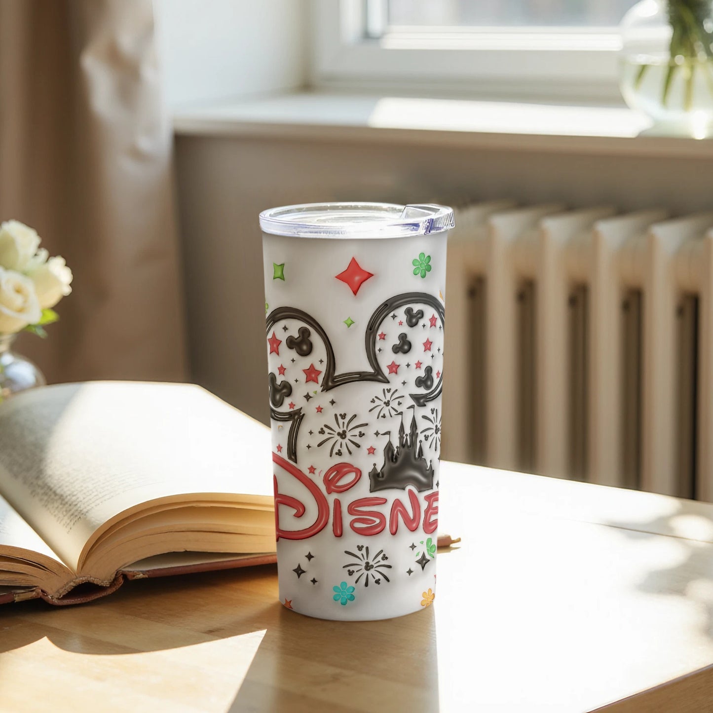 Disney Tumbler Featuring Iconic Mouse Ears and Castle Design