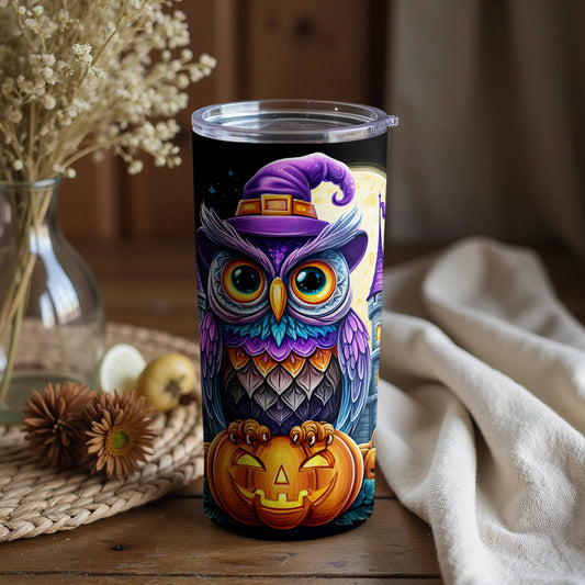 Colorful Halloween Owl with Pumpkins Tumbler