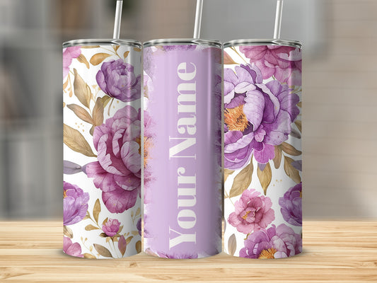 Personalized Purple Floral Design Tumbler