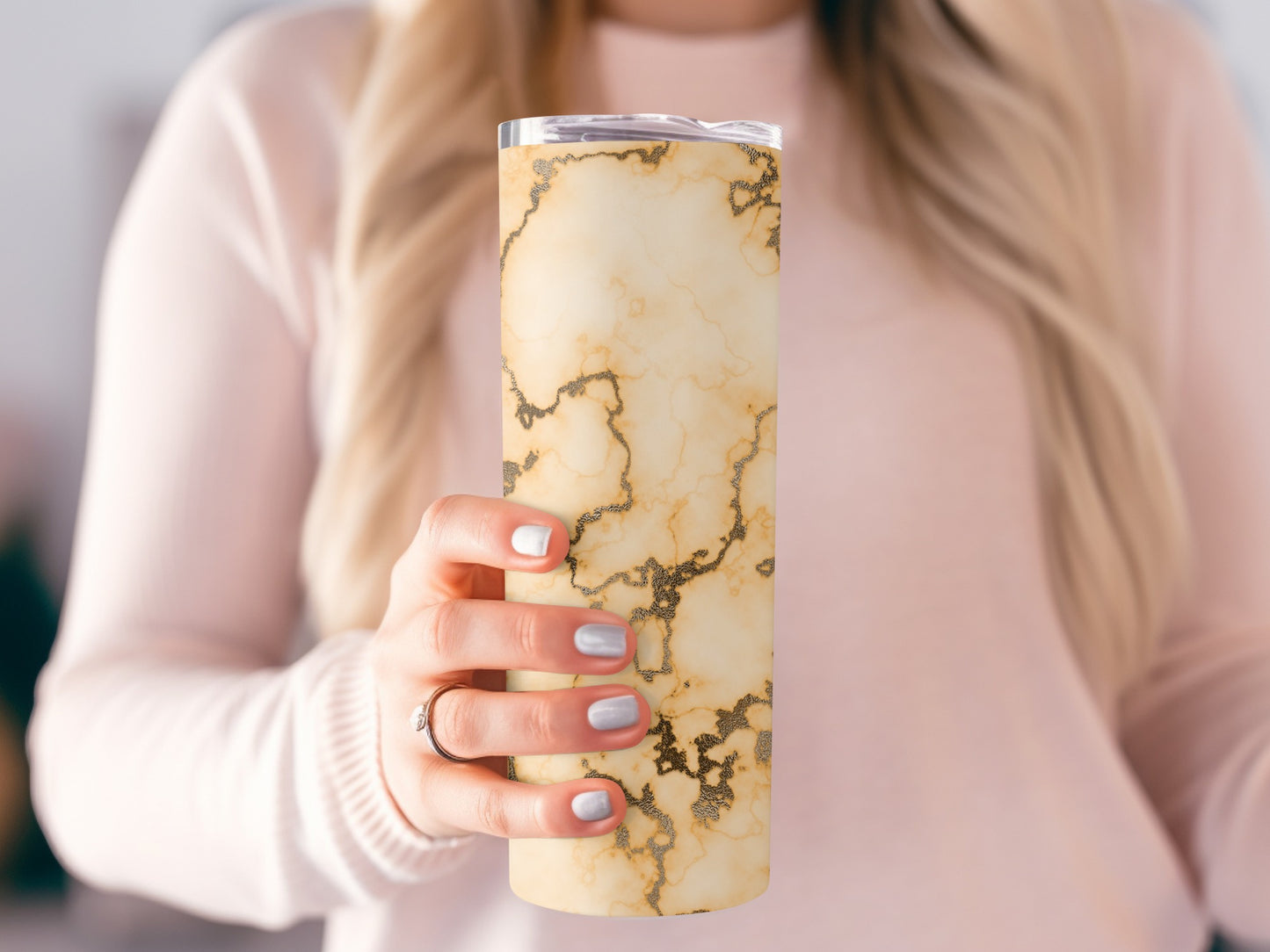 Golden Vein Peach Marble Design Premium Look Tumblers