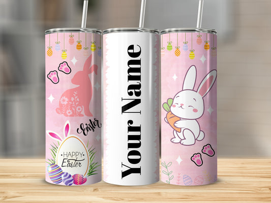Personalized Happy Easter Bunny Tumbler with Straw