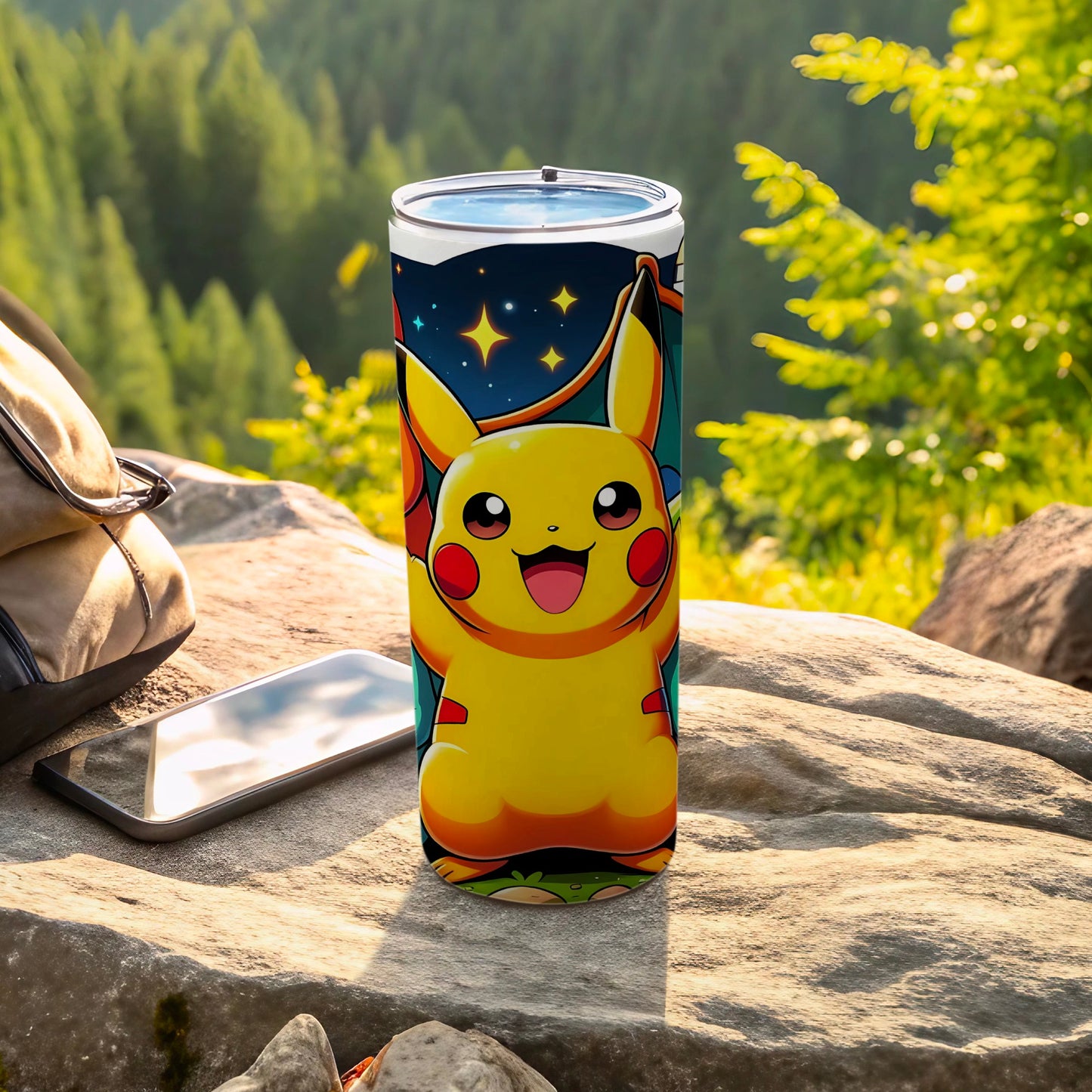Pikachu Star Art Design on Travel Tumbler Flask