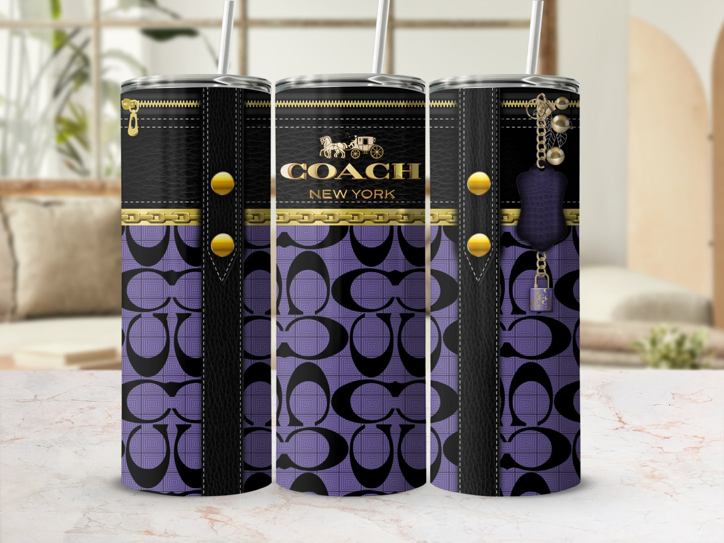 Stylish Purple and Black Coach New York Tumbler Cup