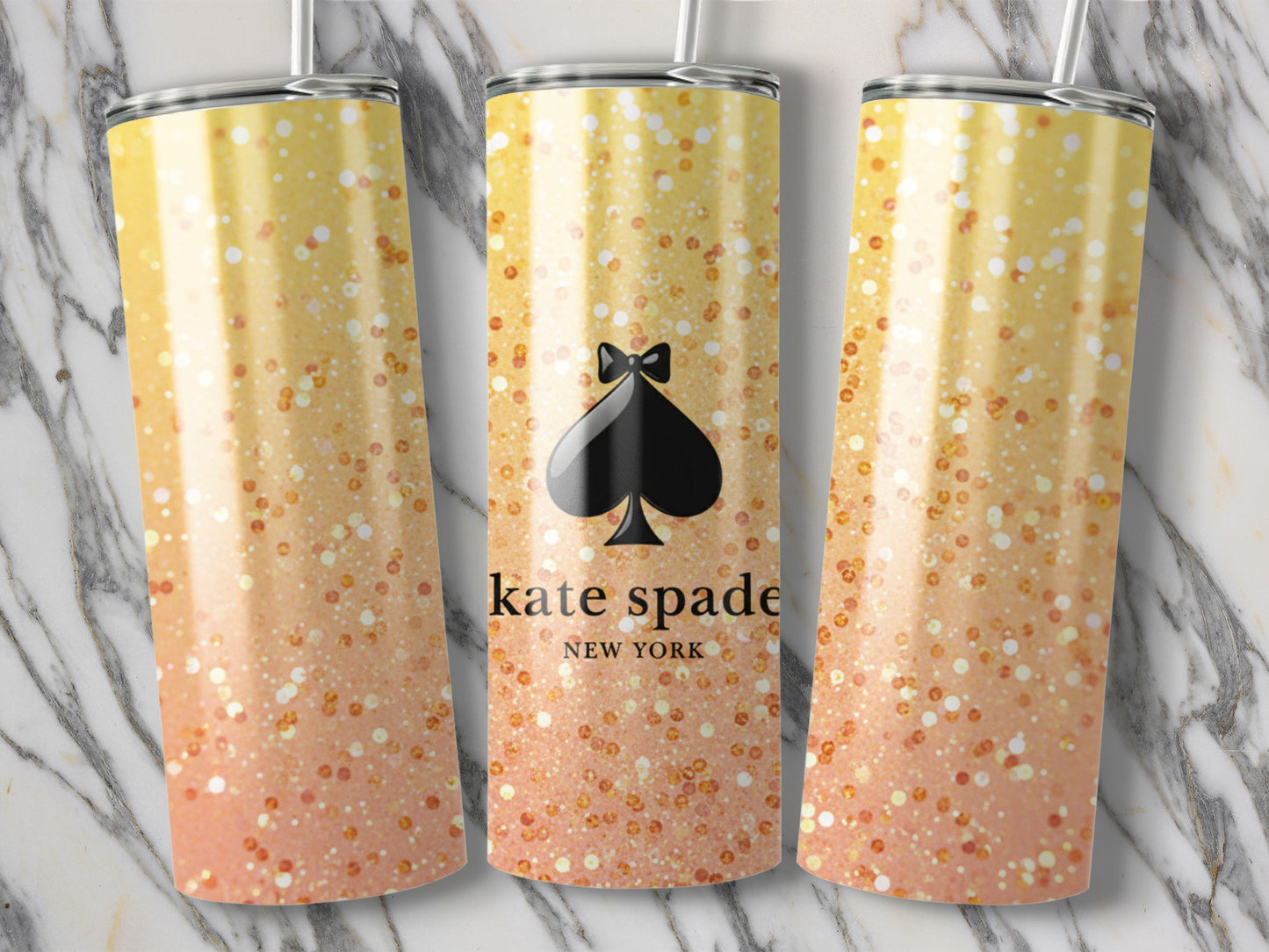 Kate Spade Inspired New York Glitter Design Brand Logo Tumblers