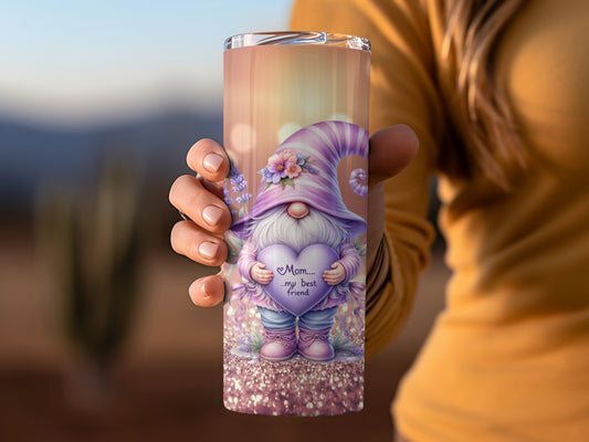Cute Purple Gnome With Quote Mom My Best Friend Tumbler