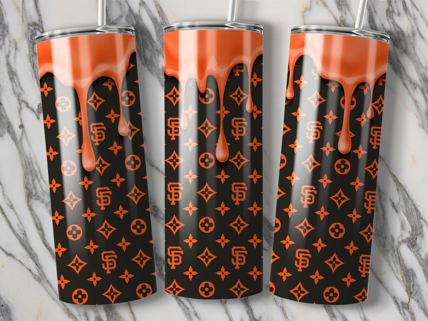 Orange Drip on LV with SF Giants Tumblers