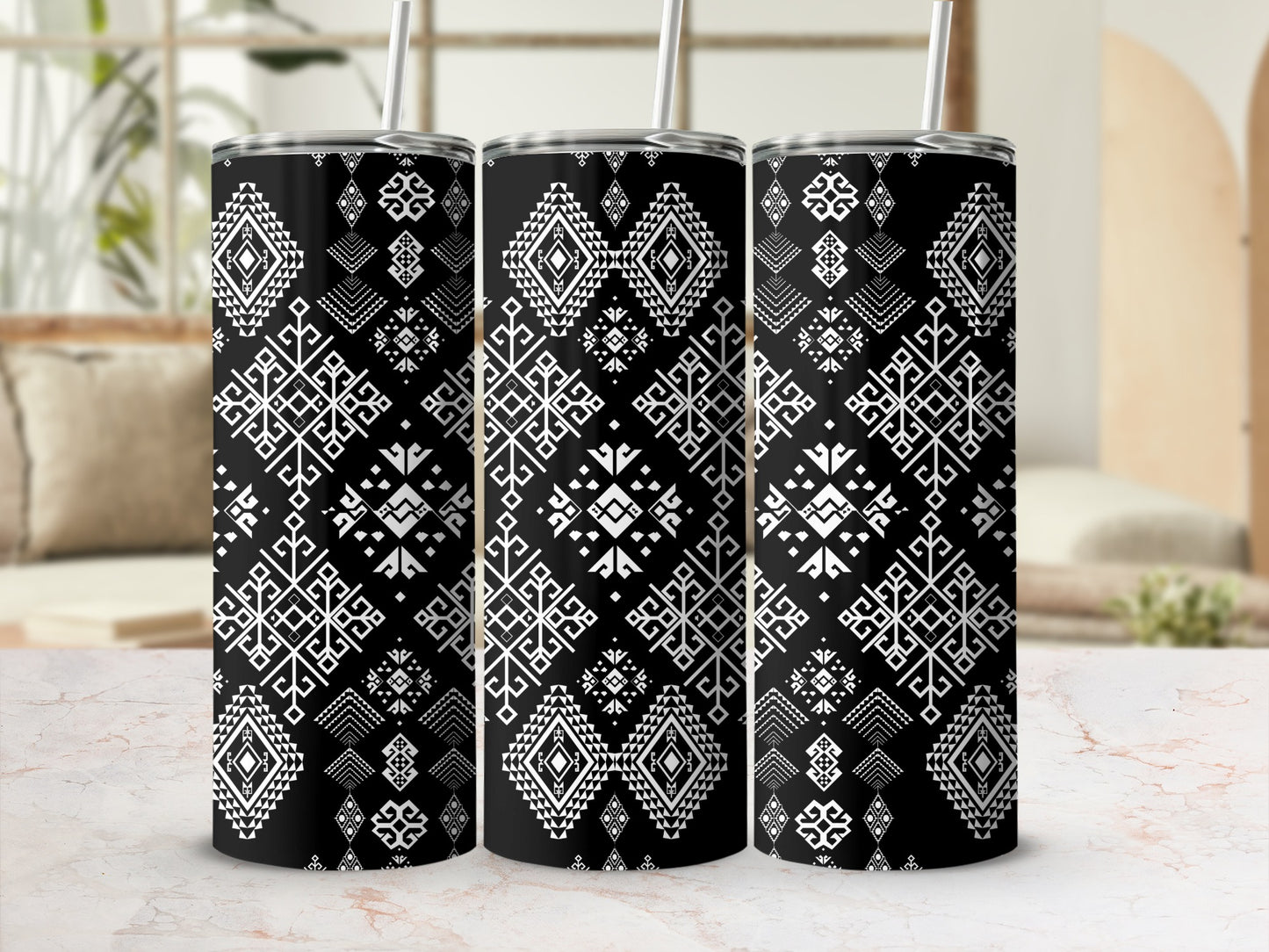 Stylish Black and White Geometric Pattern Tumbler