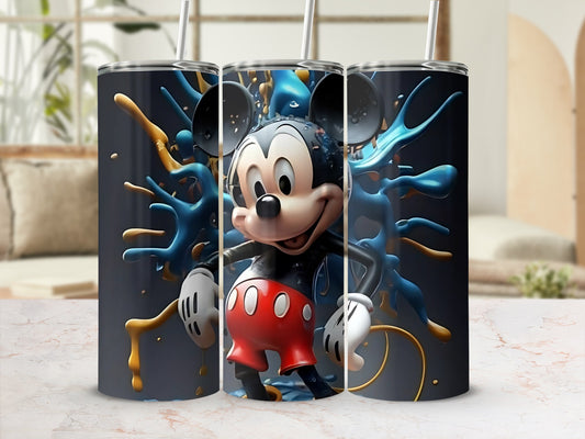 Colorful Mickey Mouse Splatter Art Tumbler Flask