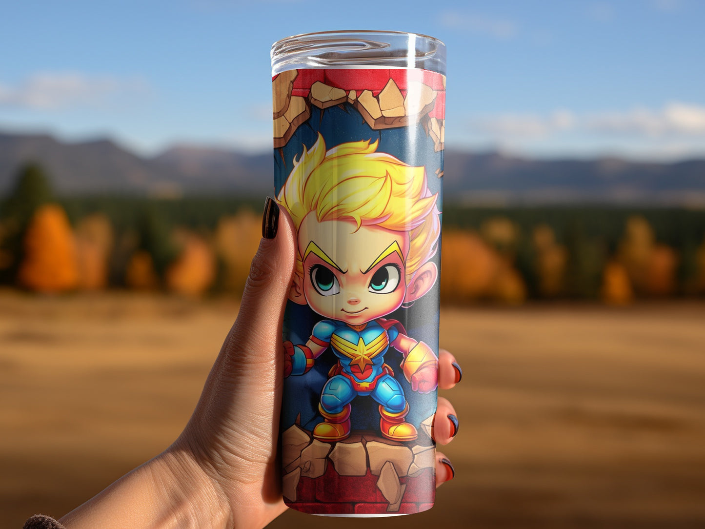 Cute Cartoon Superhero Themed Drink Tumbler