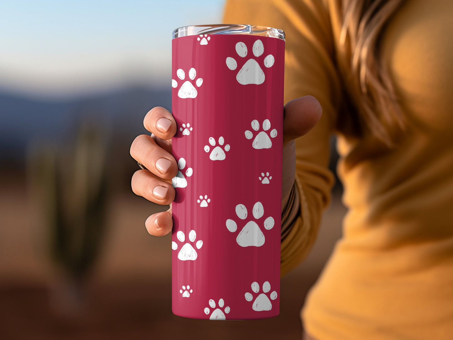 Pink Tumbler with White Paw Prints Design Tumbler
