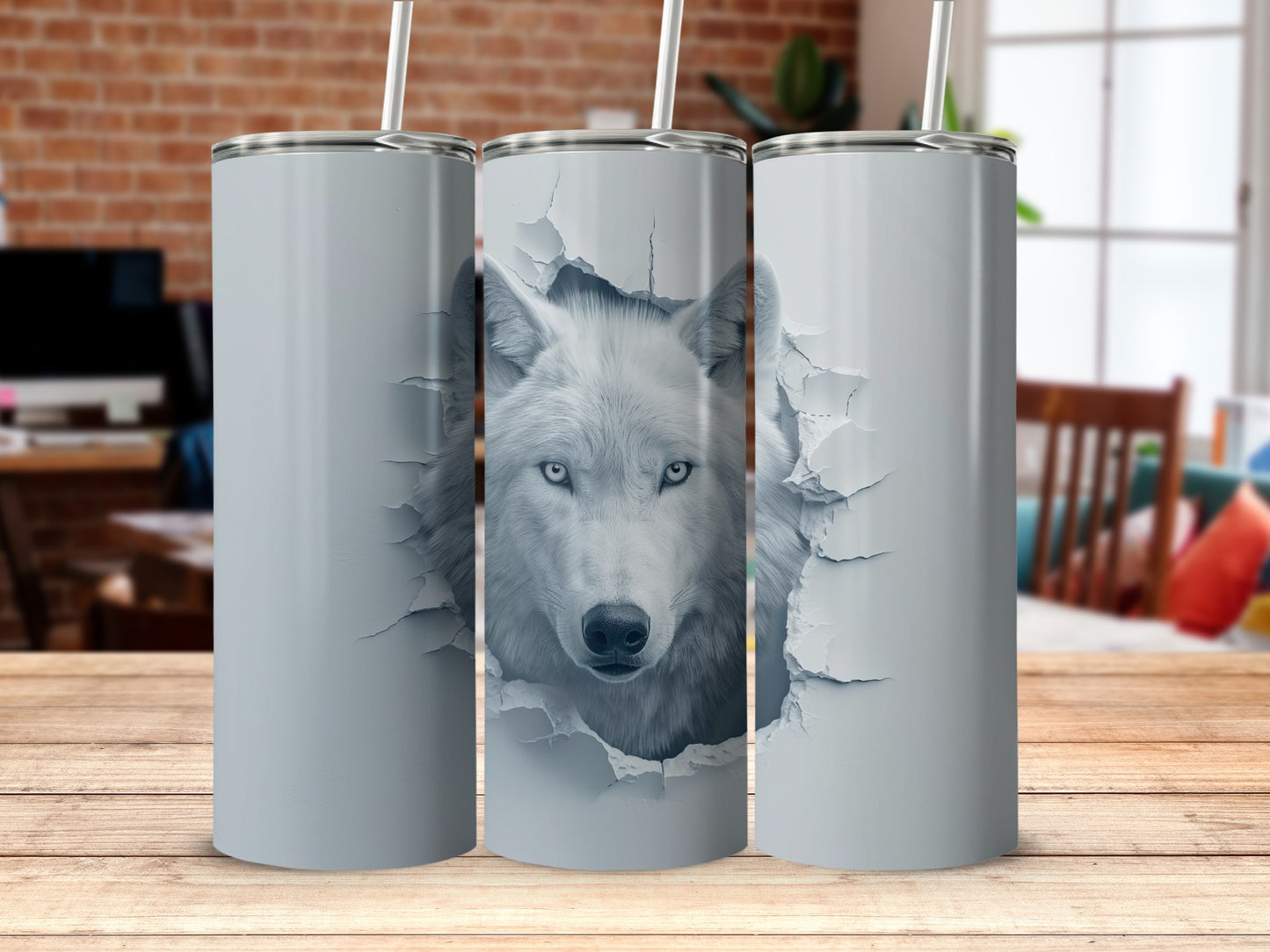 White Wolf Image Cracked Effect Tumbler Product Type