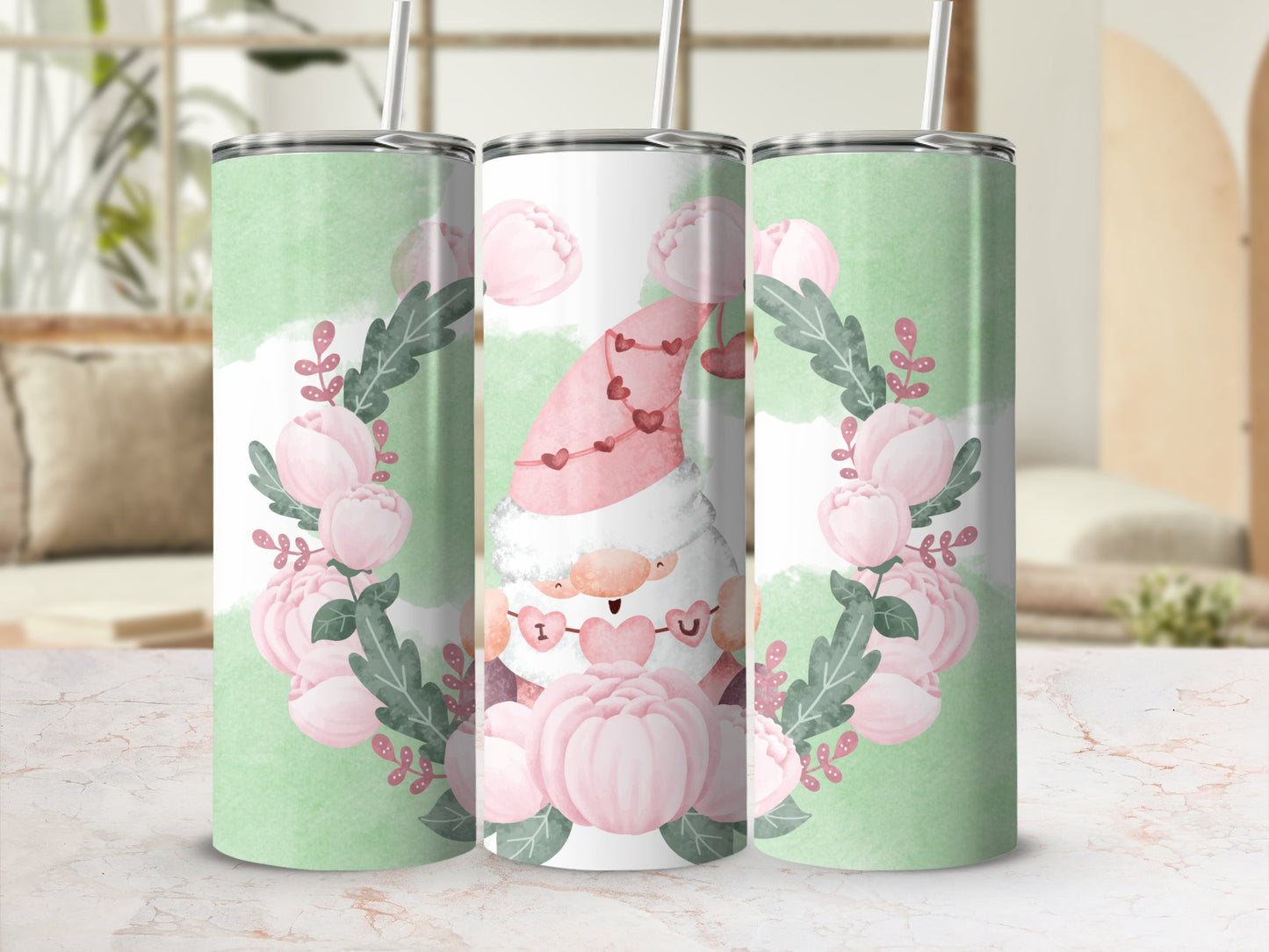 Cute Santa and Pink Wreath Holiday Tumbler Design