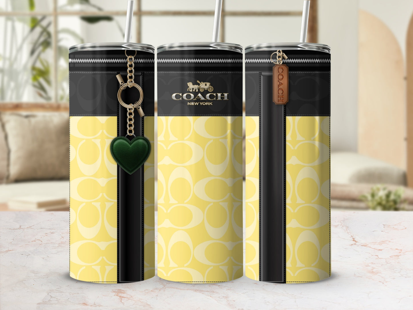 Yellow and Black Coach New York Tall Tumbler Cup