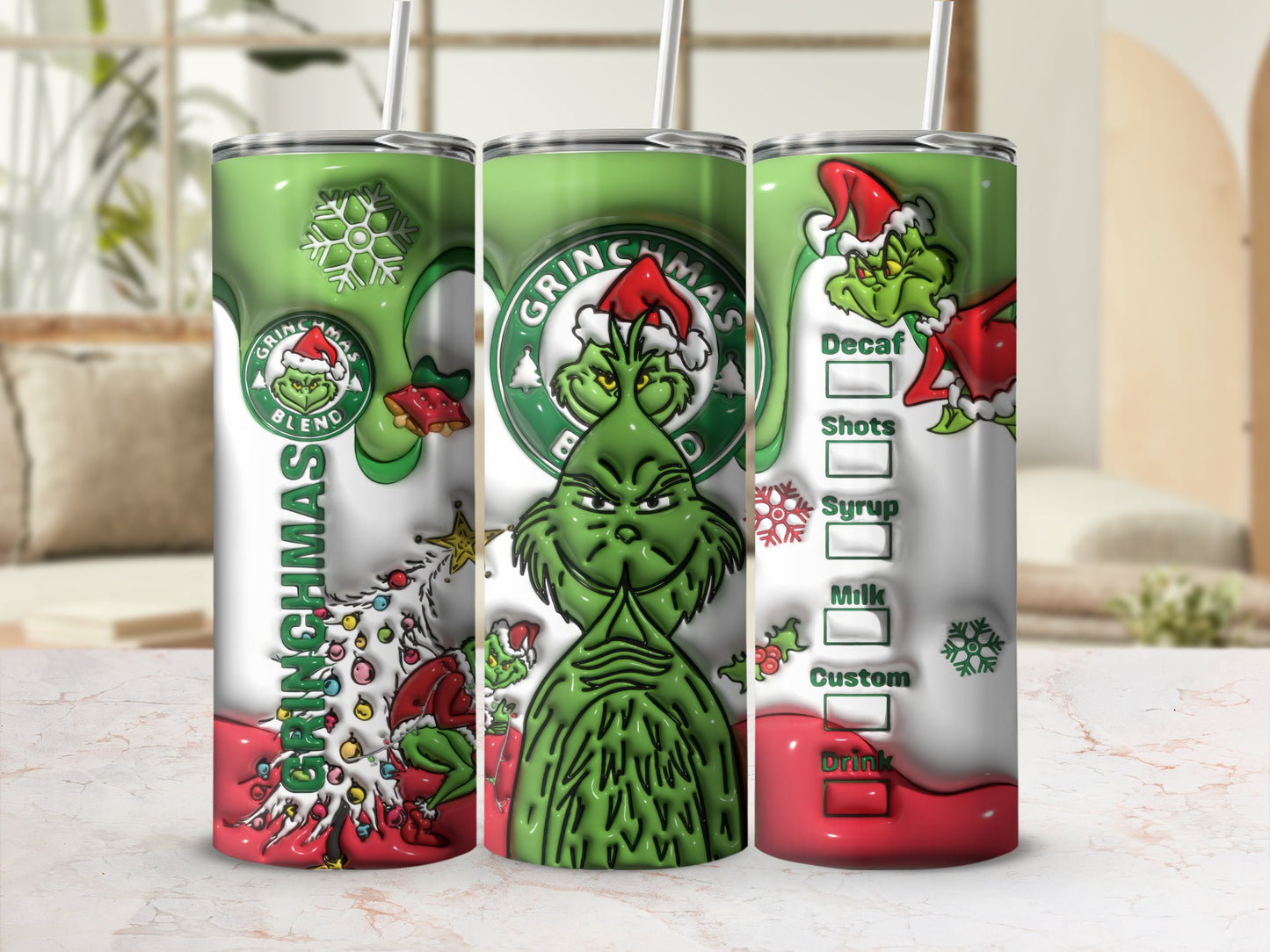 Festive Grinchmas Drink Tumbler with Christmas Theme