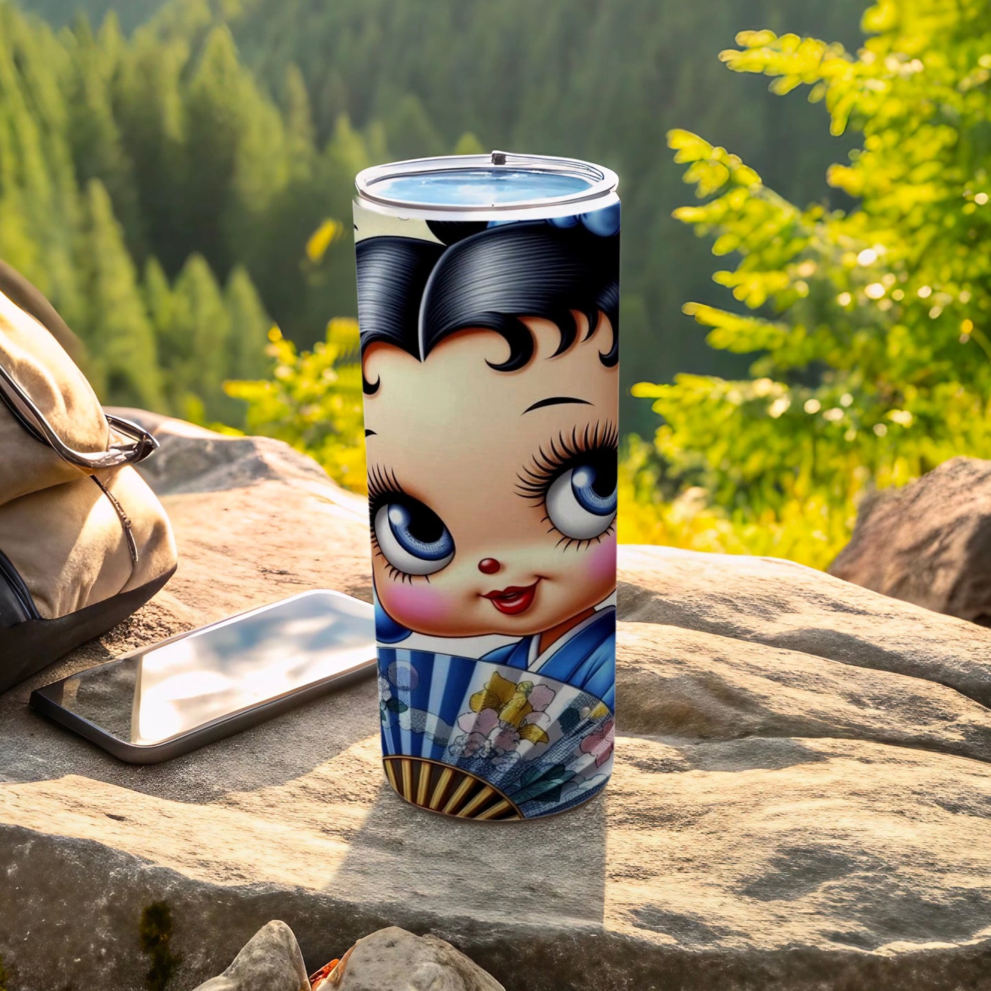 Cute Character Tumbler with Colorful Fan Design Tumbler