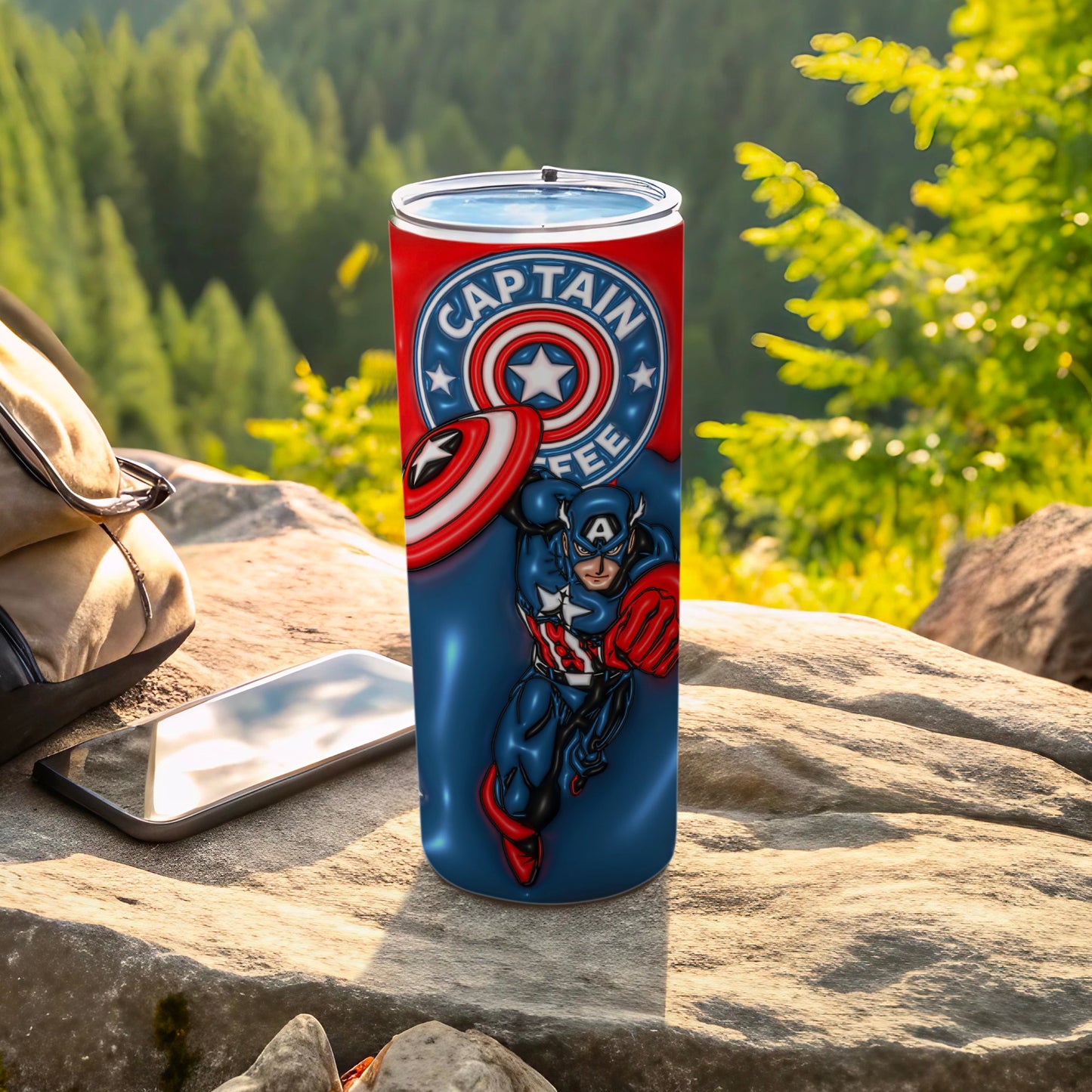 Captain Coffee Tumbler with Heroic Shield Design