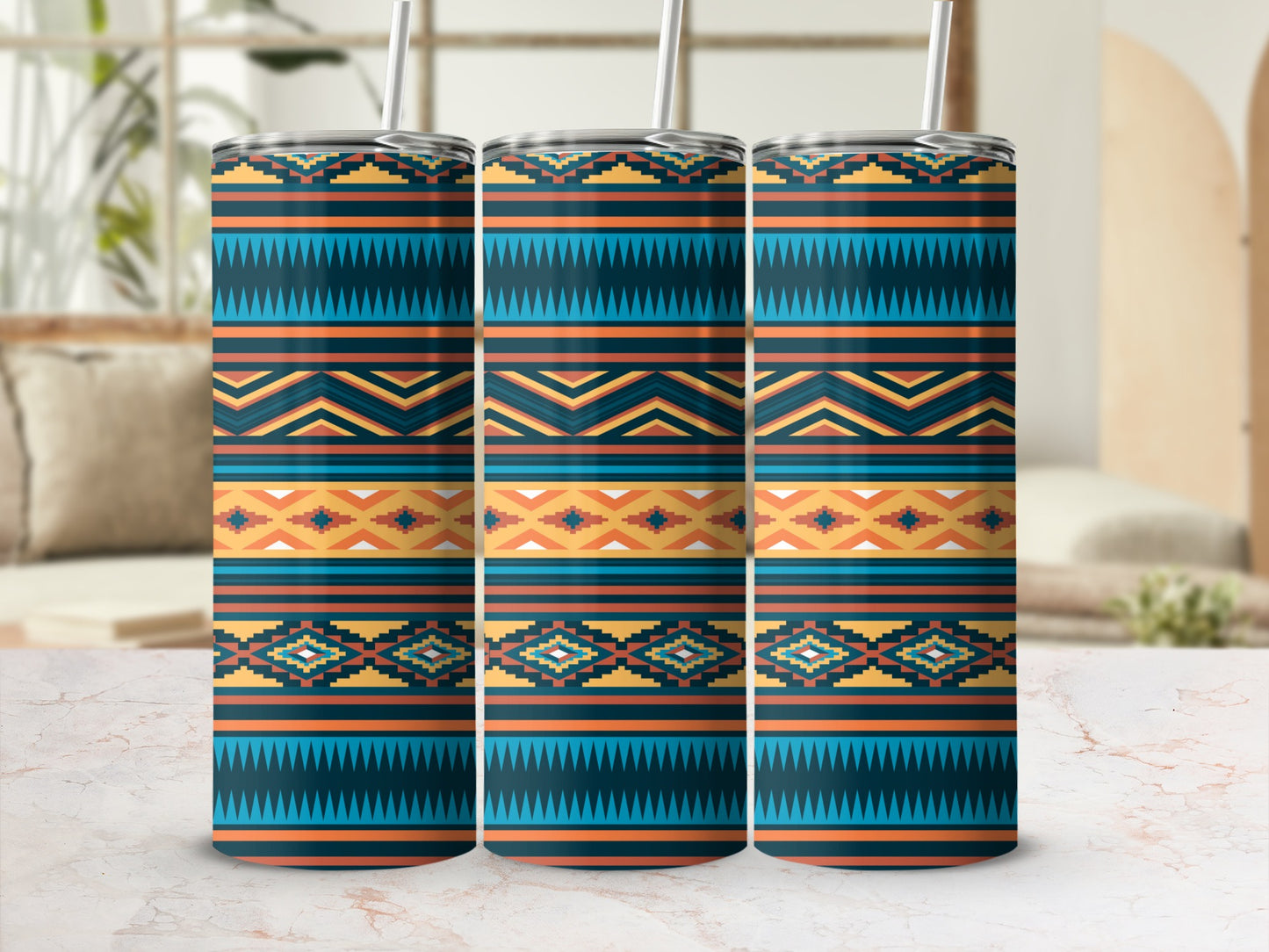 Vibrant Southwestern Inspired Geometric Pattern tumbler
