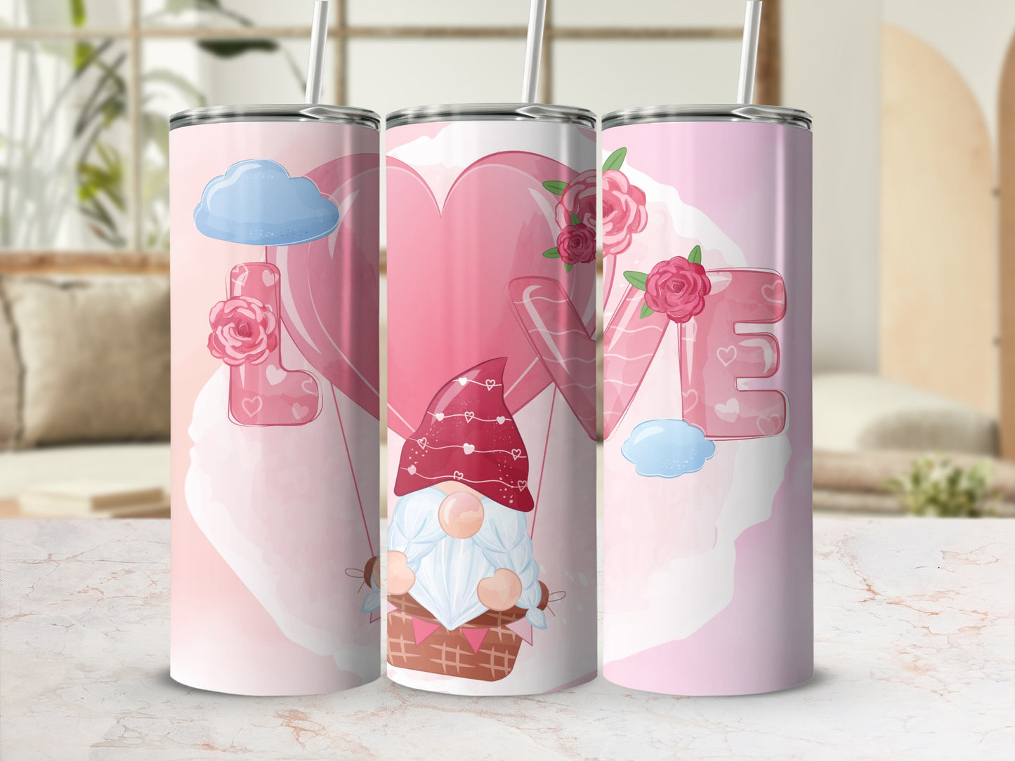 Cute Gnome Love Hearts Valentine's Day Stainless Steel Tumbler
