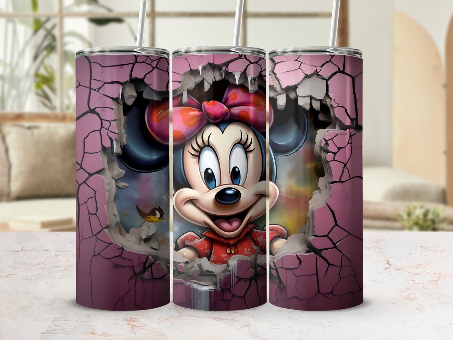 Adorable Minnie Mouse Cracked Wall Design Tumbler