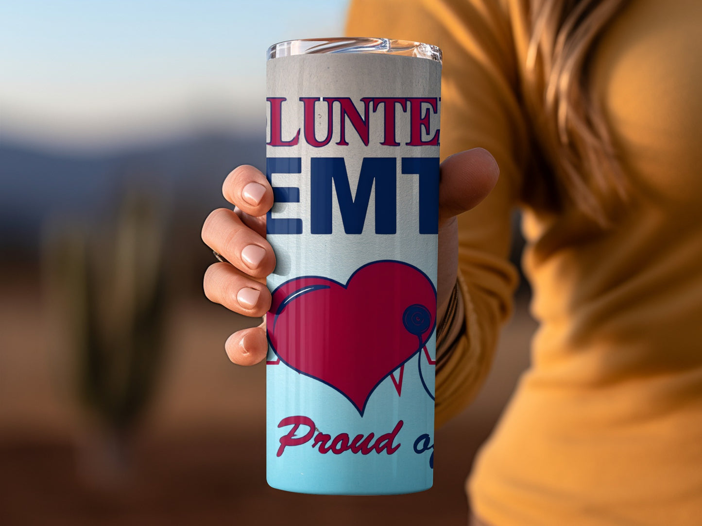 Proud Volunteer EMT Heart Design Tumbler Cup