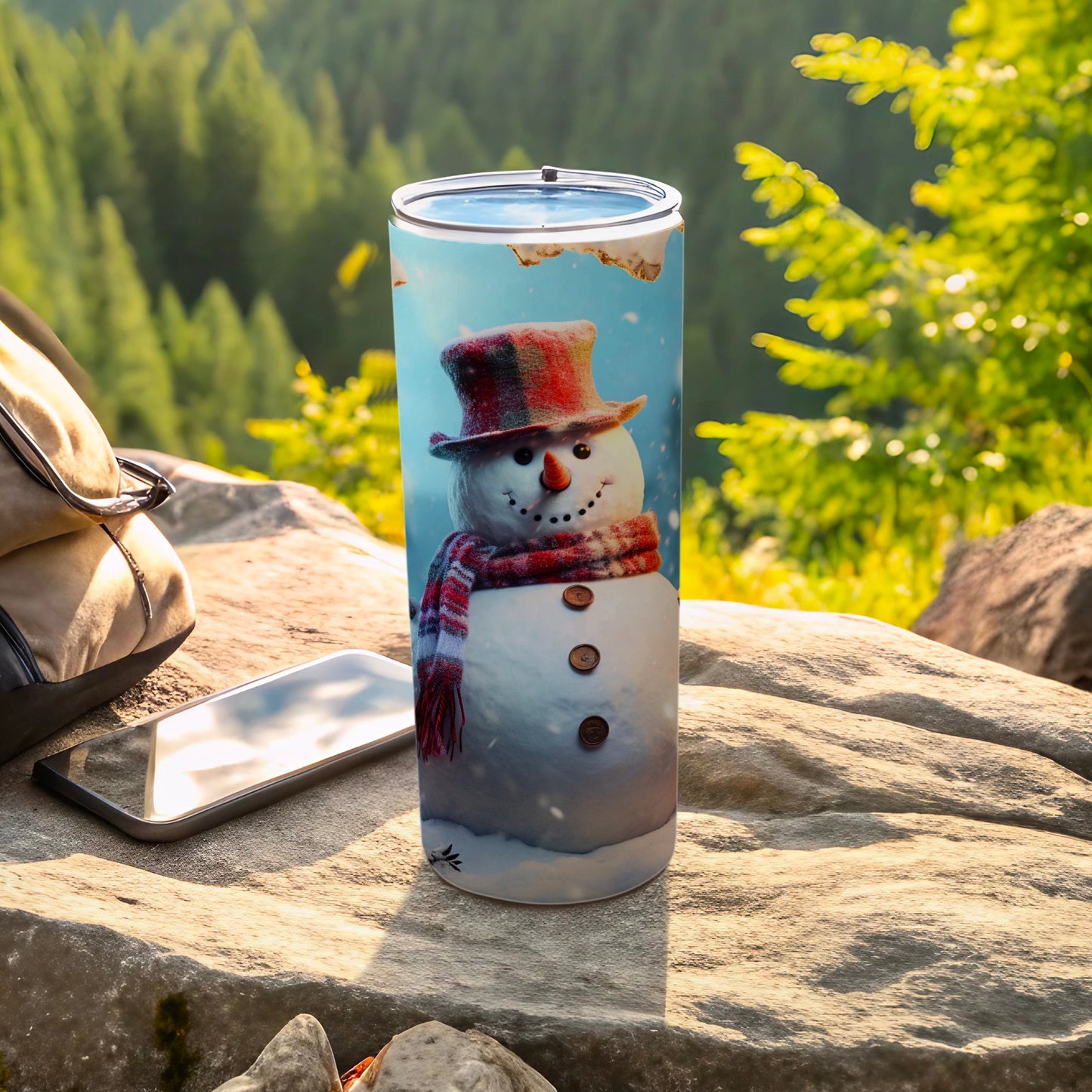Snowman in Winter Scenery Travel Tumbler