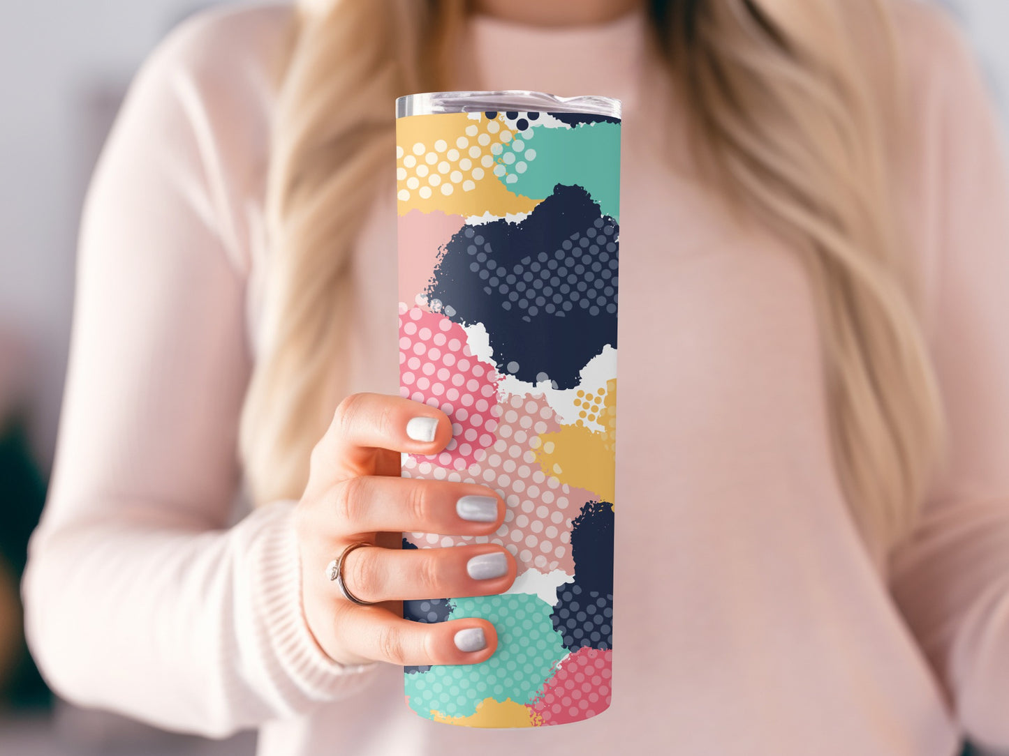 Colorful Abstract Polka Dot Design Travel Mug