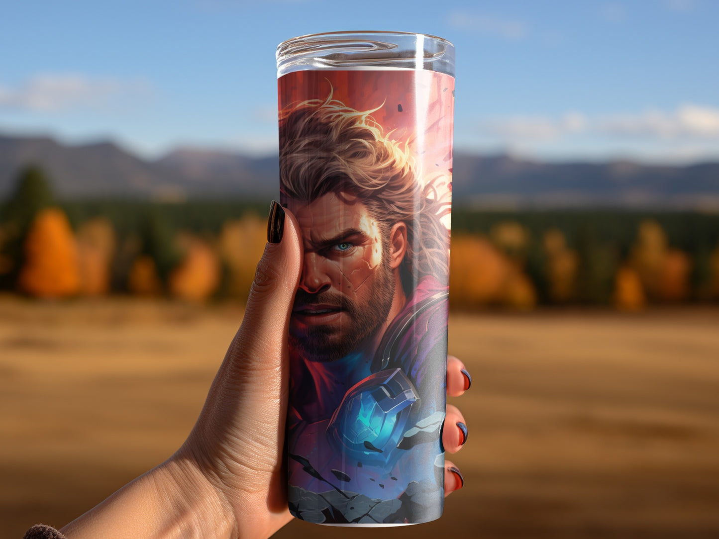 Heroic Design Tumbler with Scenic Background