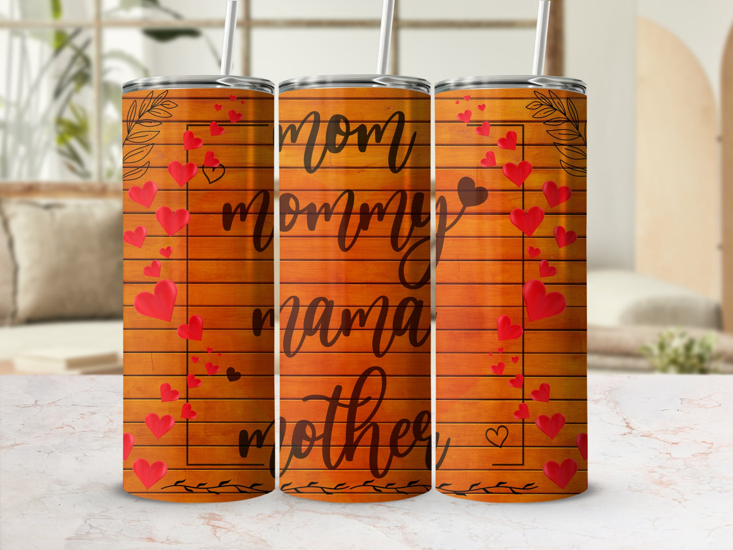 Lovely Heart Design for Mom Mommy Mama Mother Flask