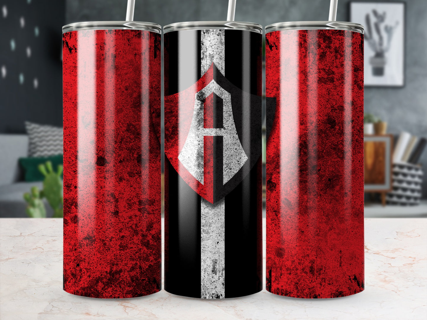 Bold Red and Black Shield Design Tumbler