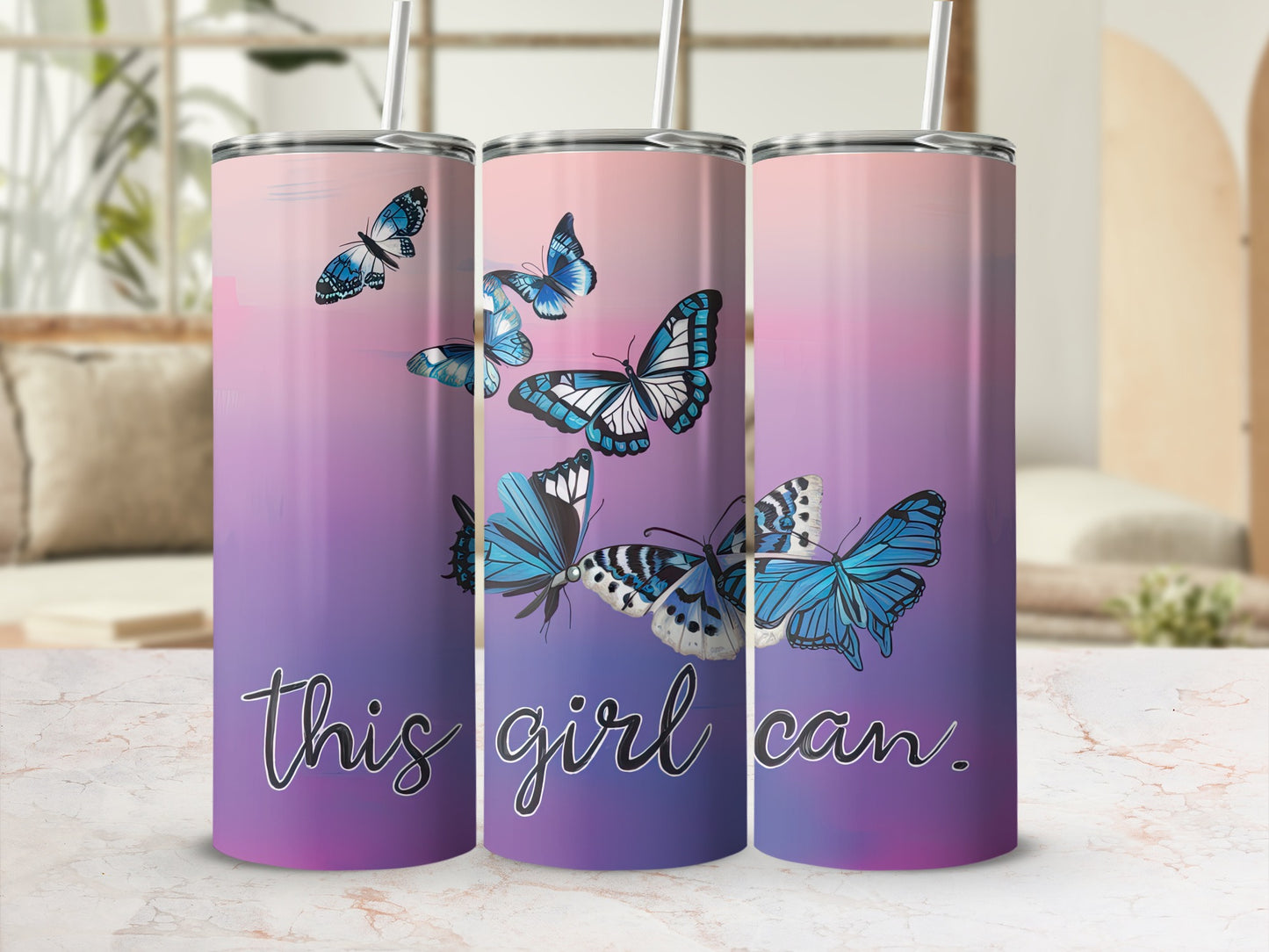 This Girl Can Butterfly Design Tumbler Cup