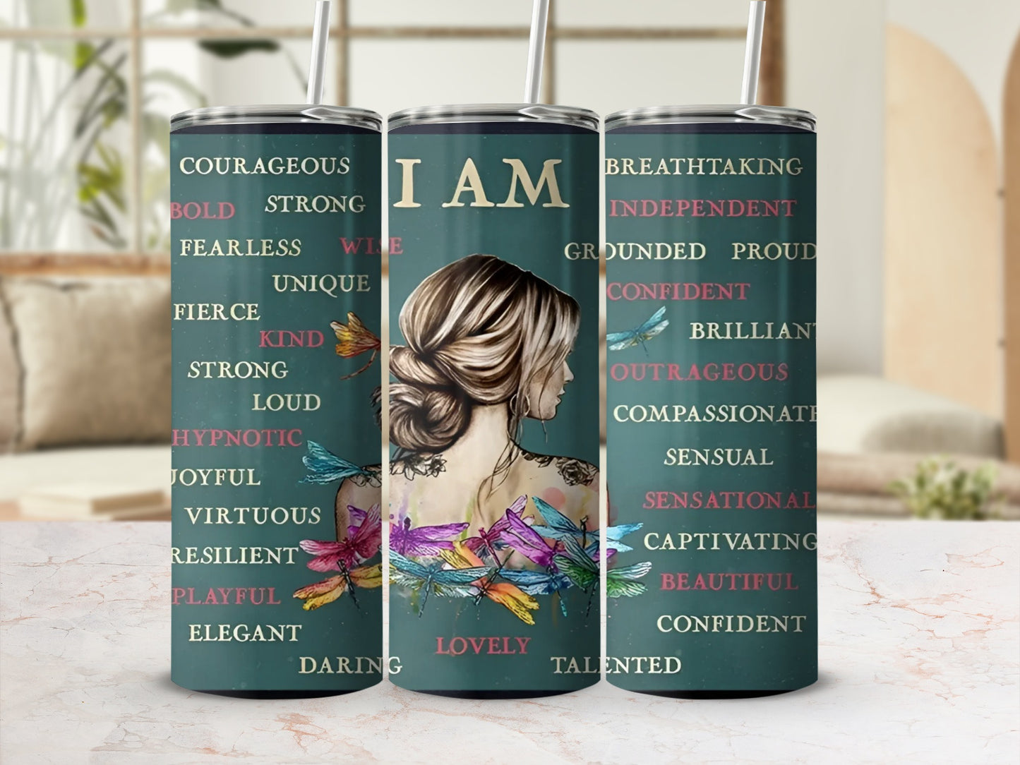 Inspirational Words and Woman's Portrait Tumbler