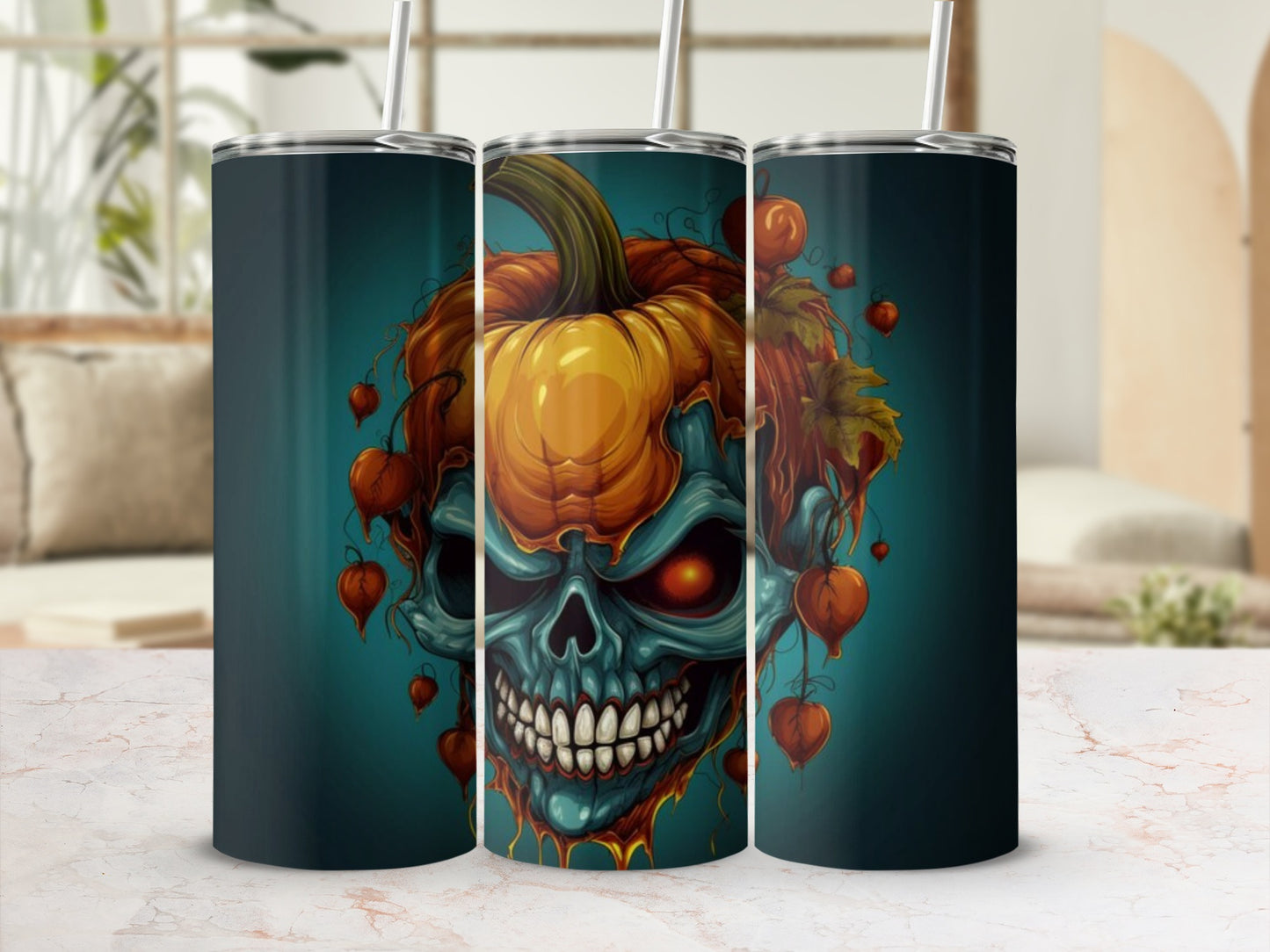 Halloween Pumpkin Skull Design Tumbler Halloween tumbler