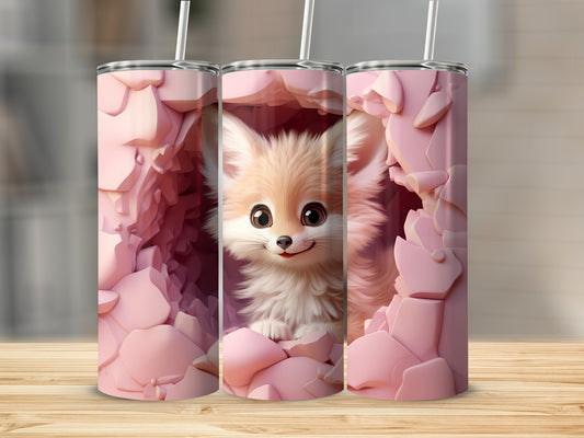 Cute Furry Fox Design Tumblers with Pink Background