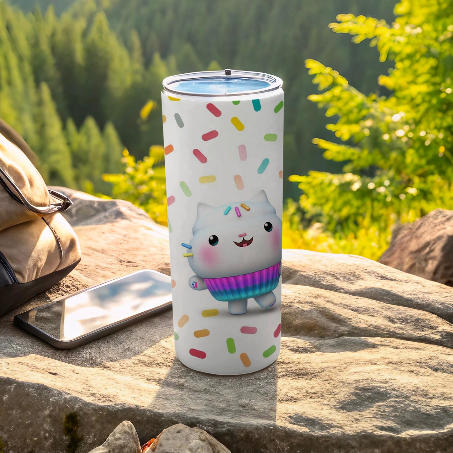Cute Sprinkle Cat Design Travel Tumbler with Lid