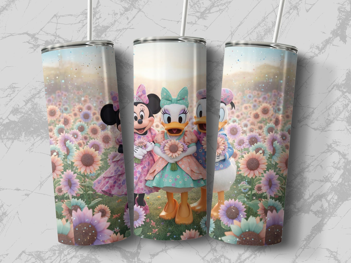 Floral Garden Cartoon Characters Design Tumbler Cup
