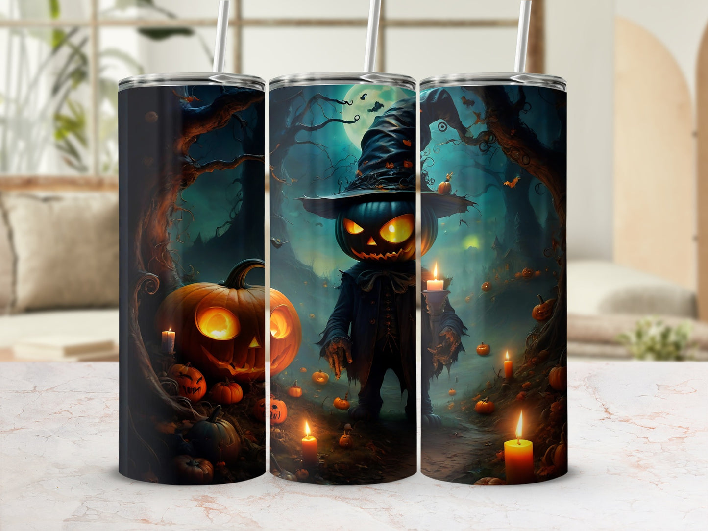 Halloween Pumpkin and Scarecrow Themed Tumbler Product